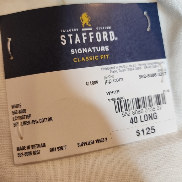 NWT Stafford Linen Cotton White Blazer Sports Coat men's size 40 Long - Picture 2 of 16